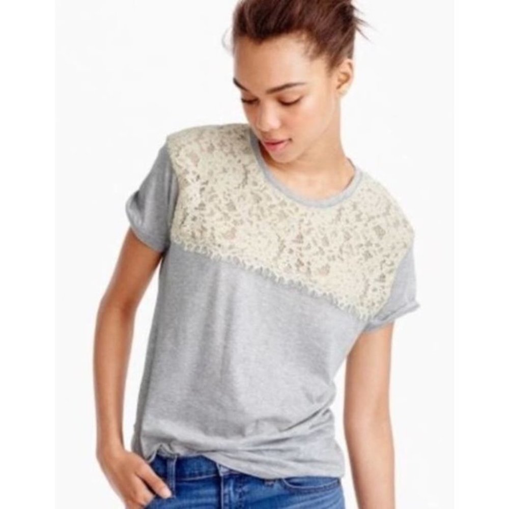 J CREW ~ Lace T-Shirt Heather Steel Size Medium
